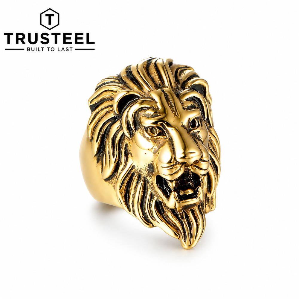 Men’s Stainless Steel Lion Head Ring Roaring King Biker Gothic Statement Size 14